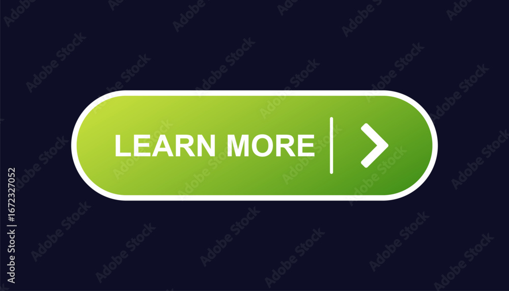 Aufkleber a green button featuring the words learn more and an arrow, indicating a call to action design.