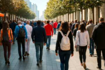 blurred for background. Crowd of people on the street. people walking on the city street. A blurry...