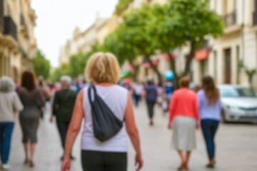 blurred for background. Crowd of people on the street. people walking on the city street. A blurry...