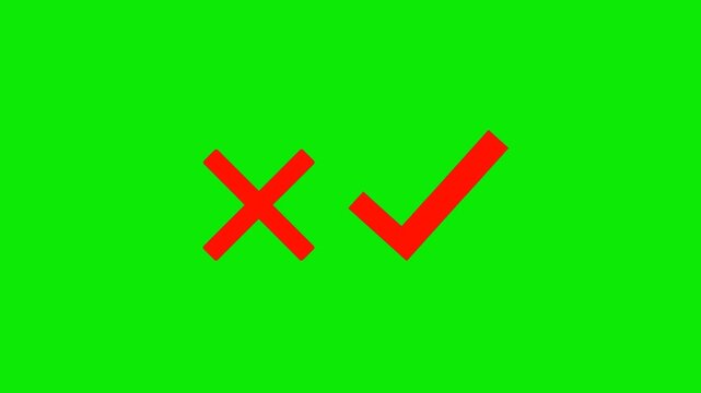 Animated Red Cross and Check Mark Symbo isolated l on Green Screen Background