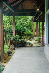Elegant traditional Japanese sliding shoji doors, japan style garden,showcasing Japanese architecture,cultural aesthetics,Japan style,room interior.