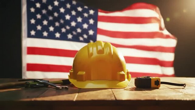 American Labor Day Tribute with Tools and Flag