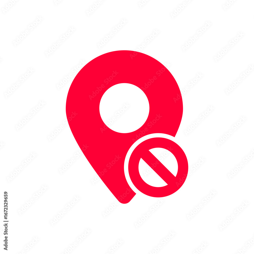 Poster red location pin icon with a magnifying glass symbolizing search. simple and clear digital design.