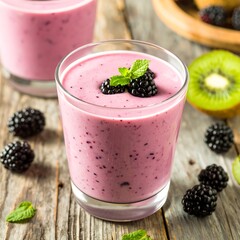 Pink smoothie with blackberries