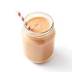 cereal smoothie in mason jar with straw, fruity tropical shake, organic vegan blend, healthy detox beverage, refreshing summer drink, isolated white background