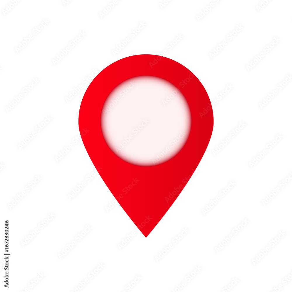 Poster red location pin icon with blank center, often used for maps and gps navigation visual markers.