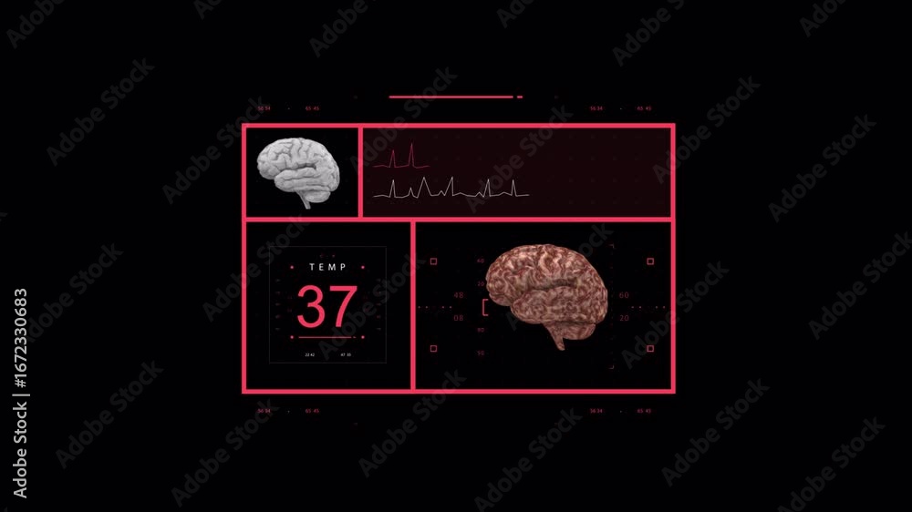 Aufkleber brain scan: futuristic interface with medical data visualization.