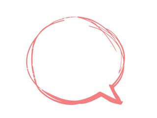 Hand drawn pink speech bubble sketch in doodle style vector illustration, simple empty chat frame design for message, communication, comic text box, conversation and decoration.