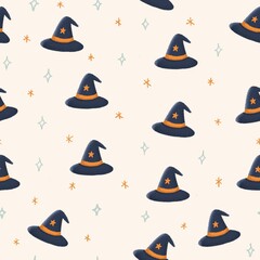 Halloween Witch Hat Seamless Pattern