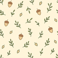 Acorn and Leaf Seamless Pattern