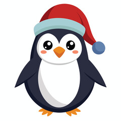 Fototapeta premium Vector art of cute cartoon penguin wearing a santa hat, , perfect for christmas and winter themes