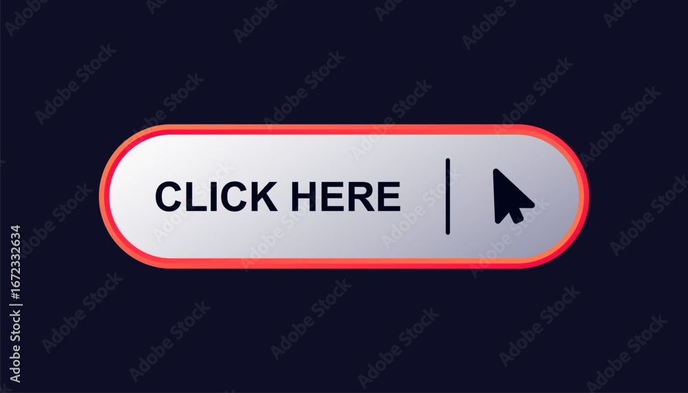 Poster a bold interactive button in red oval shape displays click here text next to a simple arrow icon.
