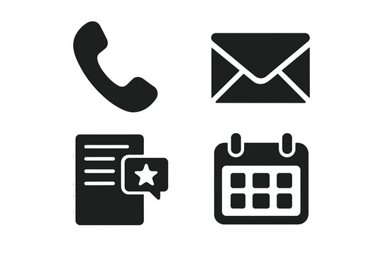 Solid filled tutoring tools icons set with phone, envelope, feedback form, email, and calendar vector illustrations for communication and scheduling