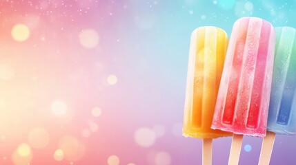 Colorful popsicles on a blurred background with bright bokeh effects