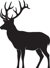 Black silhouette of a deer with antlers on white background