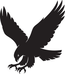 Silhouette of a bird of prey in flight against a white background