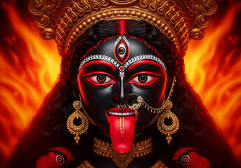 Goddess maa Kali face, Kali puja is a famous religious festival of Hinduism.