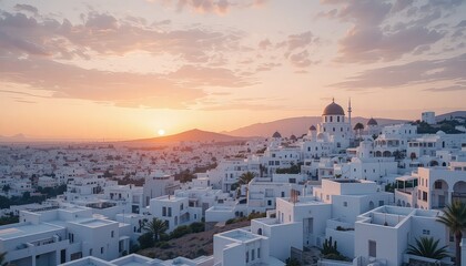 White Cityscape at Sunset: Minimalist Architectural Design