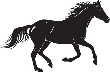 Black silhouette of a horse running on a white background