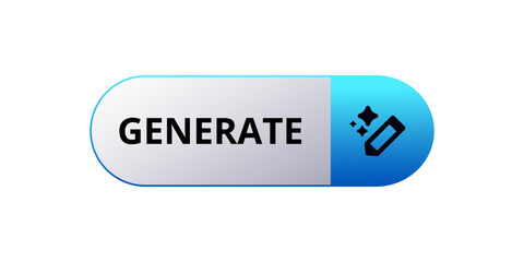 Blue and white digital button featuring the word generate with a black pen icon on the right.