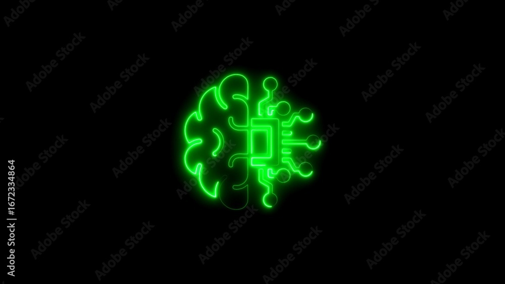 Poster glowing neon brain and circuit board concept representing artificial intelligence and technology