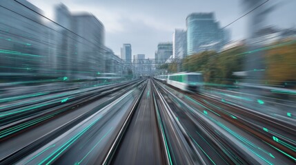 Futuristic City Transit Tracks in Motion Blurred Light Effect