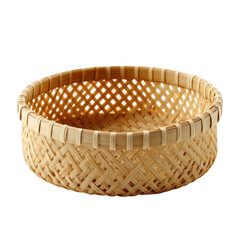 Bamboo basket on white background, Asian wickerwork Kitchenware Isolated [Transparent Background PNG].