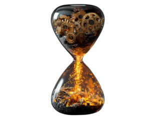 Mechanical Timepiece Hourglass with Steampunk Gears Flowing Sand Copy Space