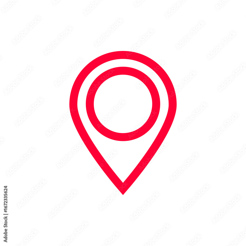 Poster simple red location pin icon for navigation and mapping, featuring a clear design and bold lines.