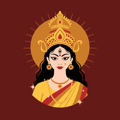 Elegant vector portrait of Hindu Goddess Durga for Navaratri and Durga Puja