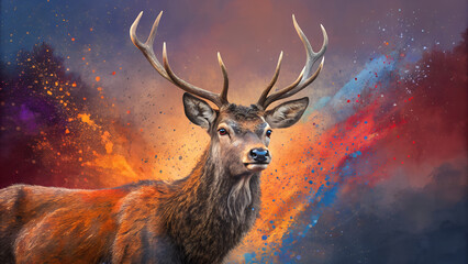 Majestic Stag with Antlers | Wildlife Photography and Digital Art