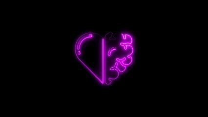 Artistic glowing neon heart and brain symbolizing balance between emotion and logic