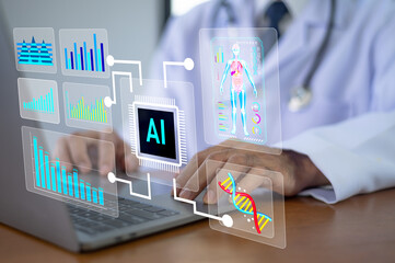 Doctor technology AI integrates big data analytics with clinical research, enabling precise...