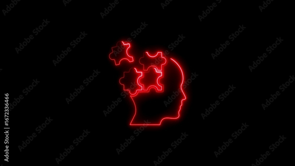 Poster silhouette of a head with brain puzzle pieces representing mental health and problem solving