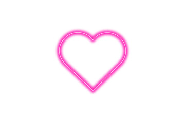 Pink neon heart glow sign isolated on transparent background. Neon sparkling love sign, light heart effect PNG. Empty light heart frame for design, Heart symbol for holiday cards, banners, invitations
