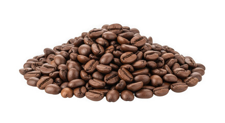 A mound of freshly roasted coffee beans piled on a black background pile of coffee beans caffeine isolated on a transparent background