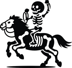 Fototapeta premium Spooky skeleton rider on horseback in a classic black and white silhouette style