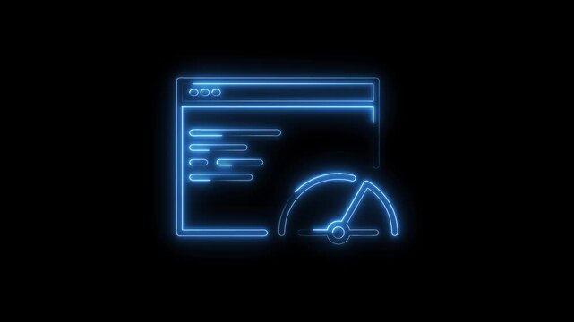 Glowing Neon Blue Speedometer Gauge Icon on Black Background Futuristic Performance Indicator