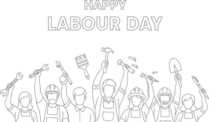 Happy labour day workers construction tools celebration holiday labour day