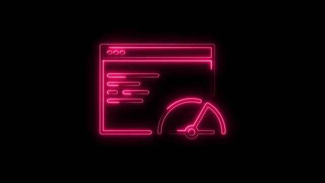 Glowing Neon Speedometer Icon on Black Background Digital Interface Performance Gauge Concept