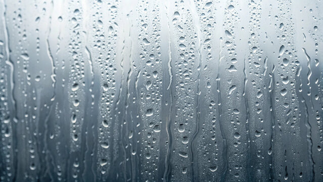 Close up of water droplets running down a textured metallic surface rain condensation