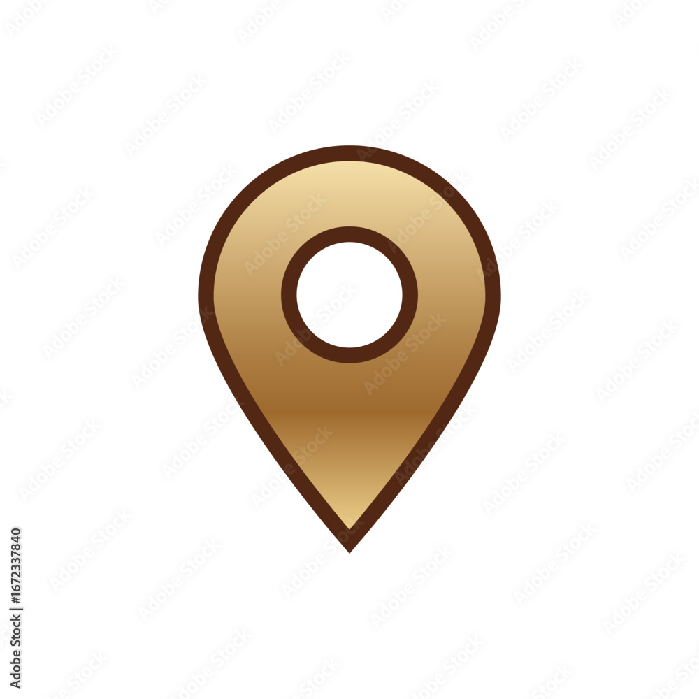 Poster a minimalistic gold map marker icon featuring a gradient fill and a distinct brown outline.