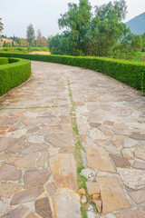 Paving stones on floor in park,Concept of laying paving slabs and pavers,Textured concrete for gray...