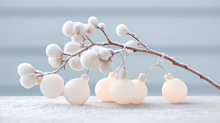 charming display of white string lights illuminates tranquil winter landscape where soft snow blankets ground