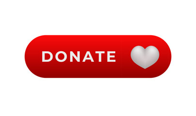 Bright red button featuring donate text and a heart icon, encouraging charity and support.