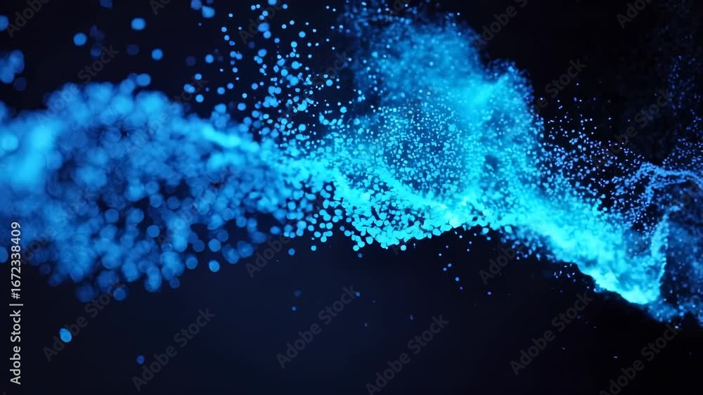 Aufkleber luminescent particles swirling in complex trajectories, creating intricate digital stream visualizat