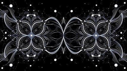 Quantum Rorschach test displaying simultaneous wave patterns and particle dots.