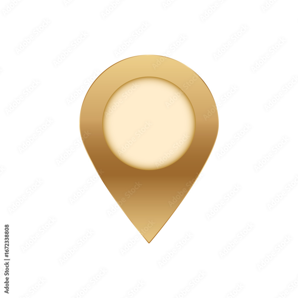 Poster gold location pin icon representing location marking. used in navigation apps for pinpoint accuracy.