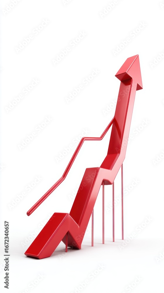 Poster a 3d arrow breaking through a line chart, symbolizing growth and progress in business analytics.