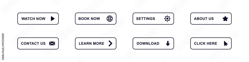 Fototapete a collection of clear user interface buttons for easy navigation and interaction on a website.